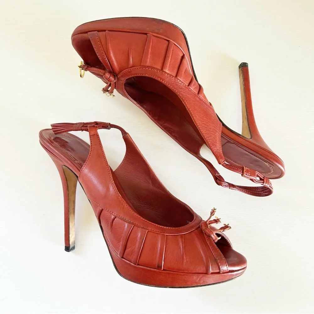 Christian Dior Galliano Era D Charm Red Leather Slingback Heels EU 38 Vintage